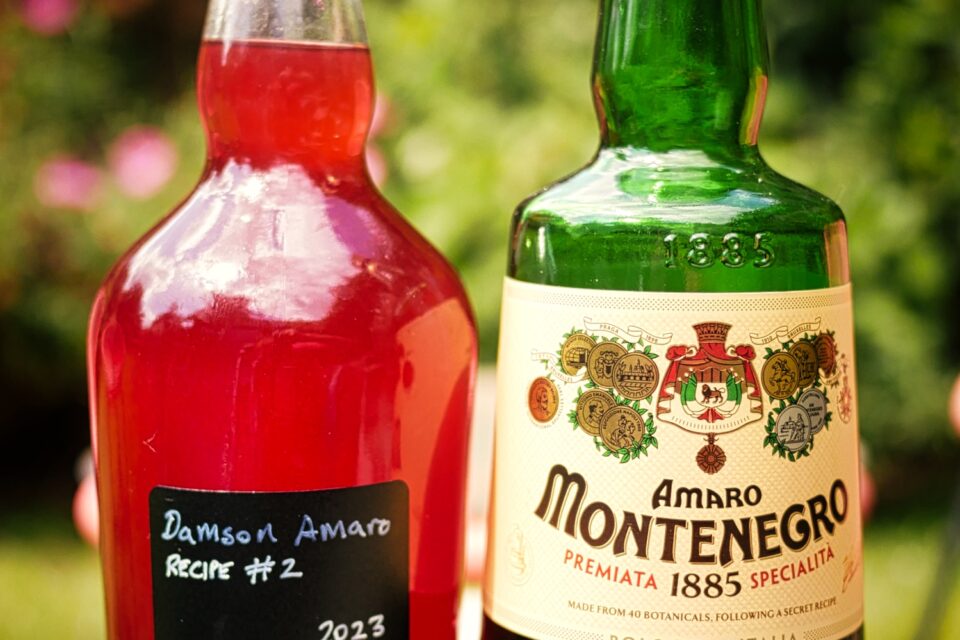 Bottles of damson amaro and Amaro Montenegro
