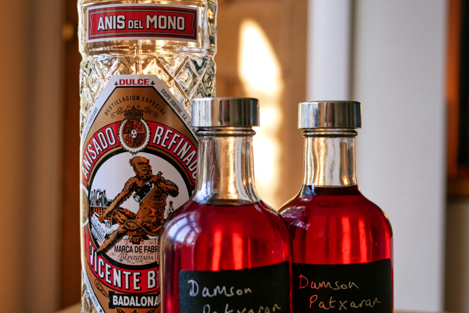 Bottles of damson patxaran and Anis del Mono