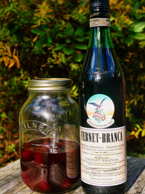 Damson Fernet jar with Fernet Branca bottle